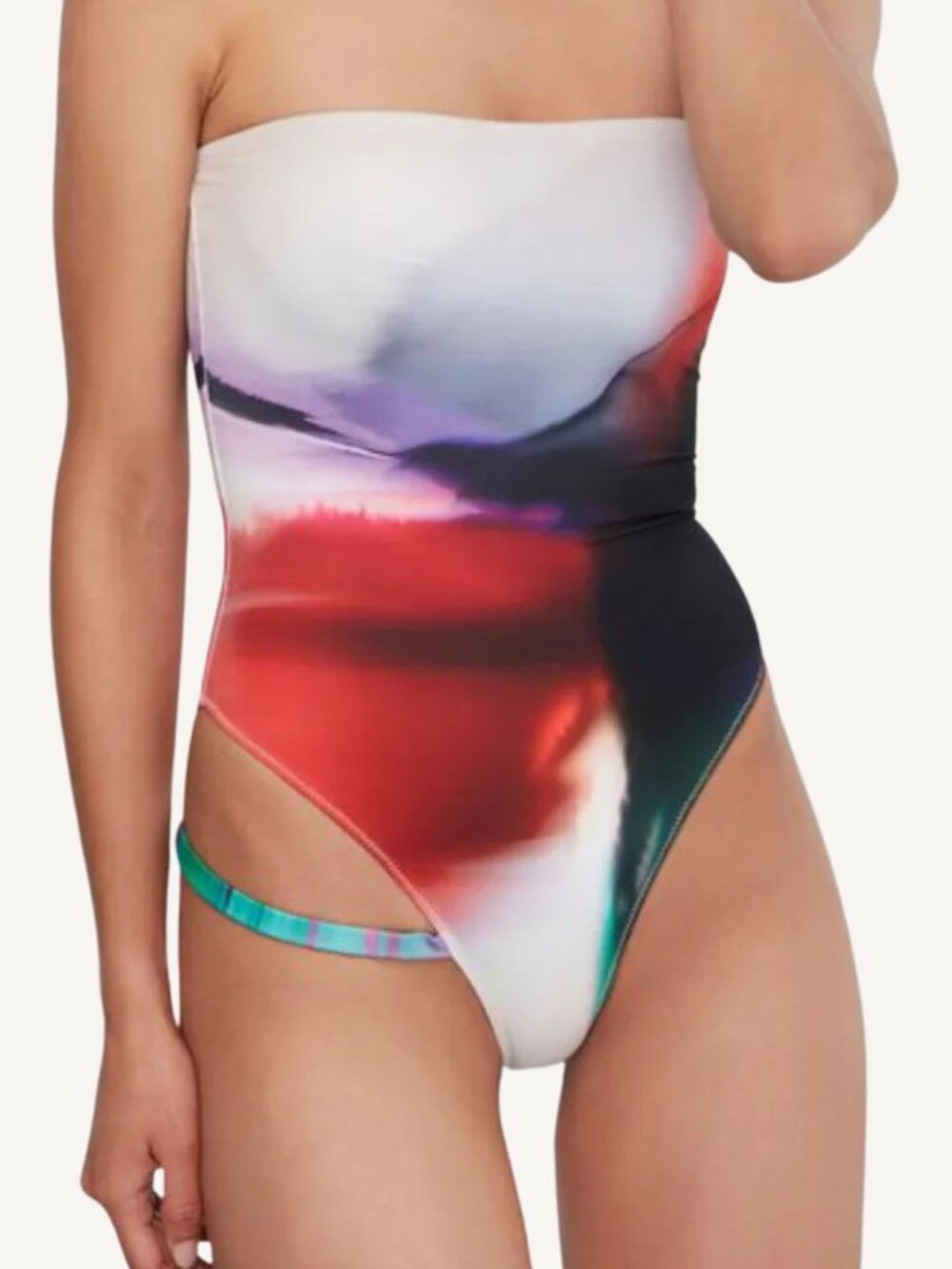 NWOT LaGotta Swim One Piece Strapless with leg strap Purple Red Green Size S